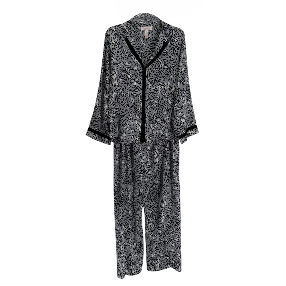 Oscar de la Renta Pajama Set Women's Animal Print  Satin 2-piece Size Large